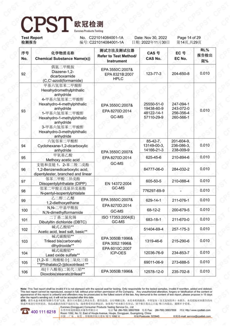 卡沃森环保检测报告 14